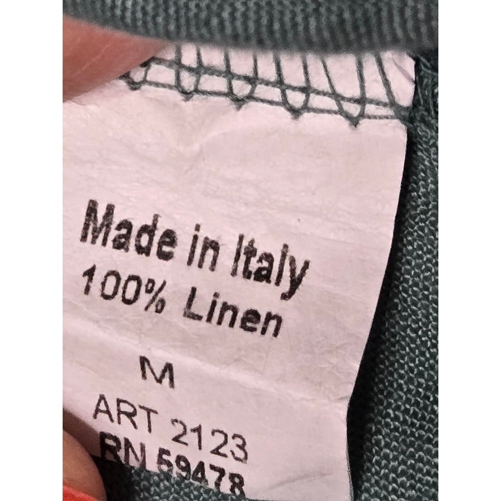 Terzo Millennio Italy 100% Linen Ruffle Hem Tie Back Dress Sage Green Womens M - Picture 4 of 10